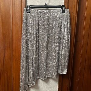Free People Last Dance Asymmetrical Silver Sequin Women's Skirt size small